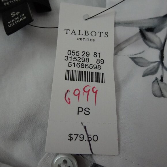 Talbots Birdcage Print Button Front Top Blouse Women's Petite Size SP Cotton - Picture 8 of 9